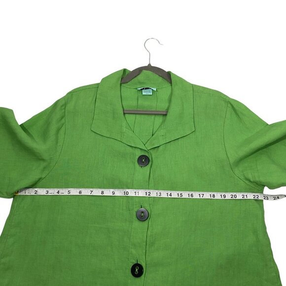 Habitat Button-Front Green Linen tunic Jacket top L USA Lightweight 3/4 Sleeve - Picture 6 of 8